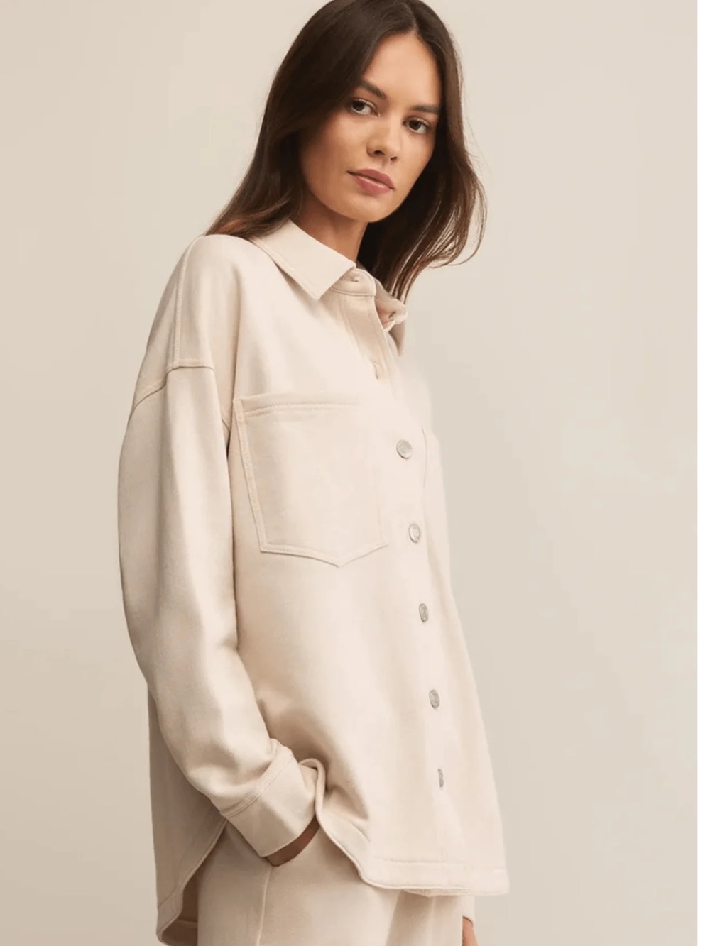 Z Supply Cream Oversized Button-Front Knit Jacket Size L